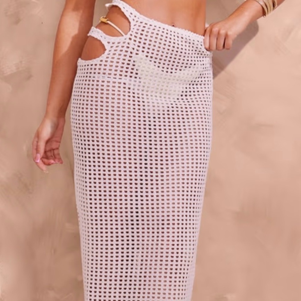 PLT Cream Crochet Cut Out Maxi Beach Skirt